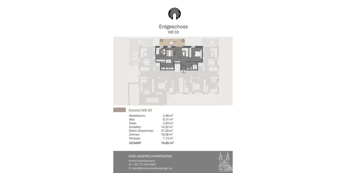 Erdgeschoßwohnung Münster Mitte-Süd - 3 Zimmer, 82 m&sup2;, 2.295&euro; | Angebot:24872640