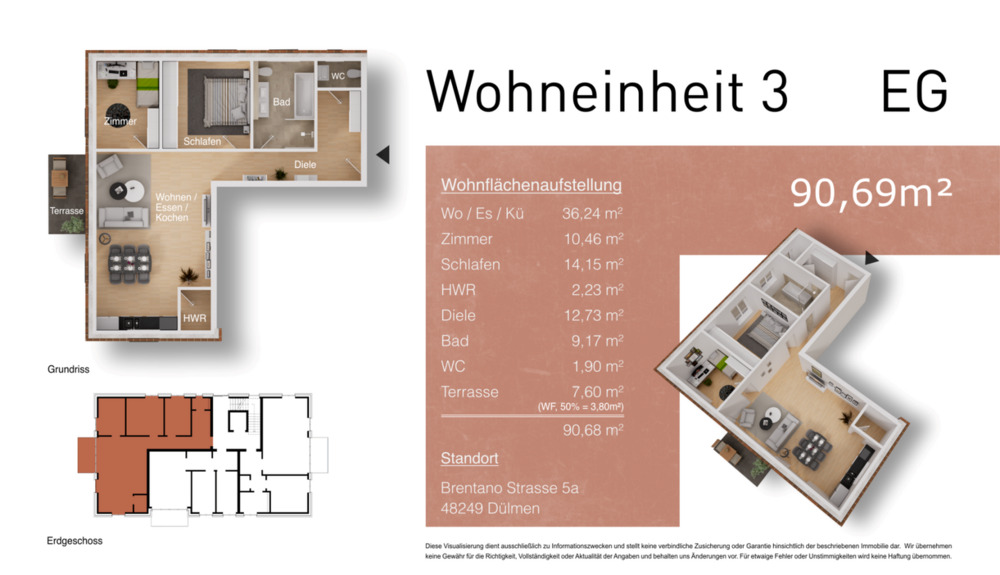 Etagenwohnung Dülmen - 2 Zimmer, 53 m&sup2;, 231.650&euro; | Angebot:25695381