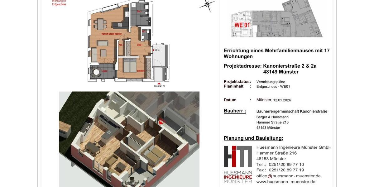 Erdgeschoßwohnung Münster Gievenbeck - 2 Zimmer, 79 m&sup2;, 1.950&euro; | Angebot:25865888