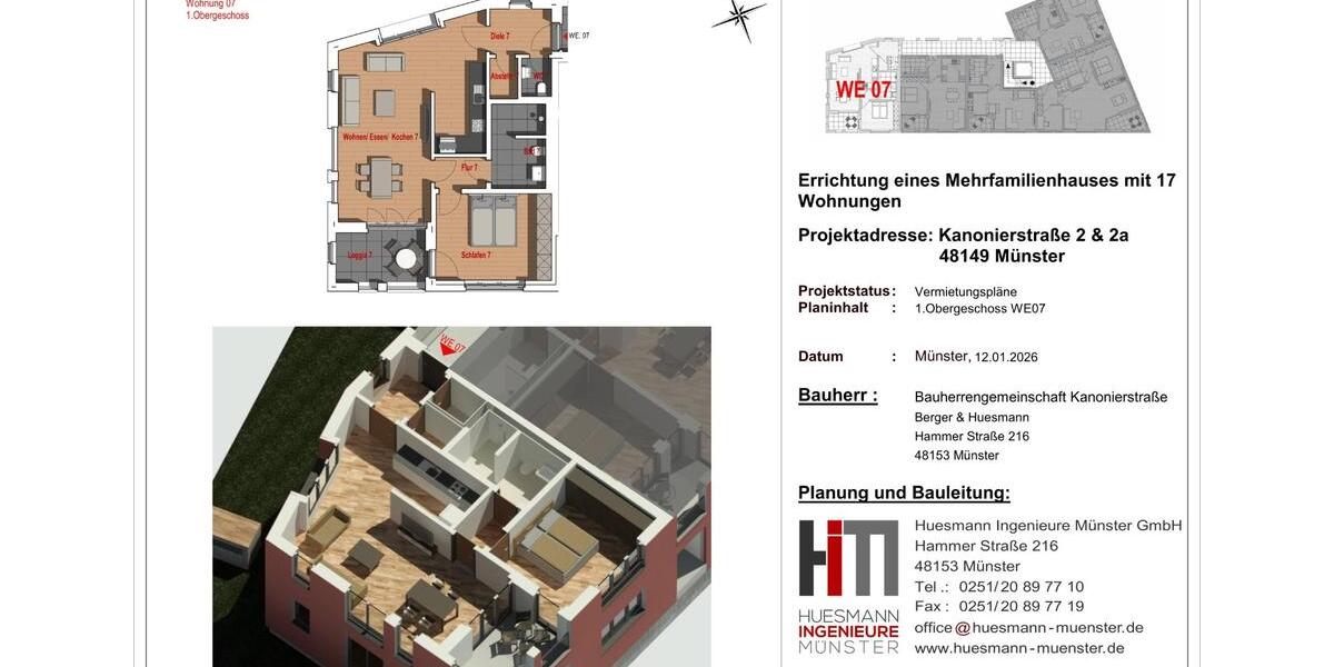 Etagenwohnung Münster Gievenbeck - 2 Zimmer, 77 m&sup2;, 1.900&euro; | Angebot:26350476