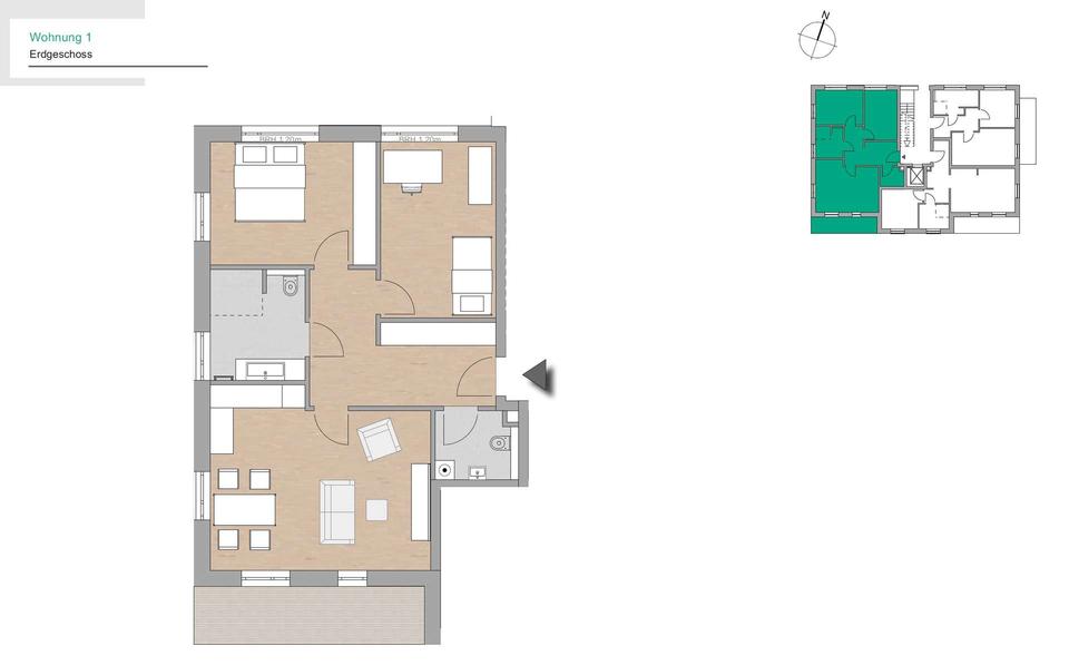 Erdgeschoßwohnung Münster Münster-West - 3 Zimmer, 81 m&sup2;, 1.365&euro; | Angebot:25962706