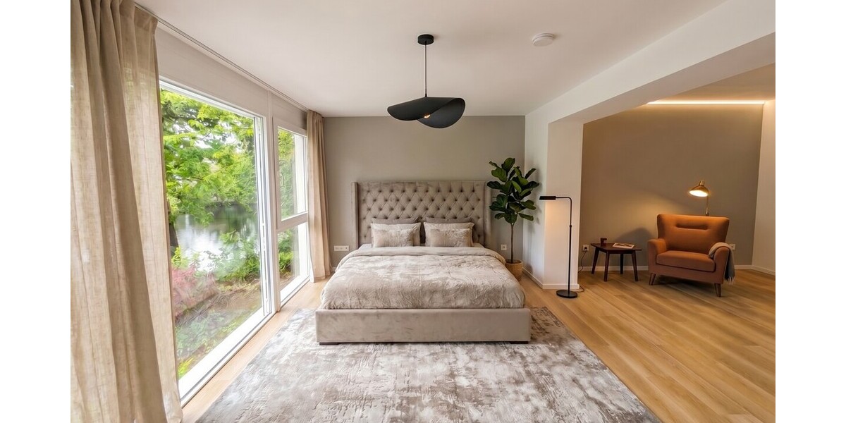 Exklusive kernsanierte Loftwohnung im Erstbezug mit Privatteich & Panorama-Glasfront - Erdgeschoßwohnung Münster / Albachten Albachten | Angebot:26621543