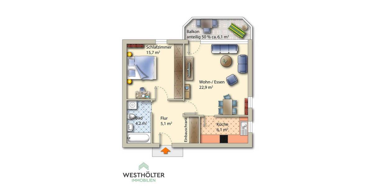 Terrassenwohnung Münster Gievenbeck - 2 Zimmer, 60 m&sup2;, 272.500&euro; | Angebot:26080036