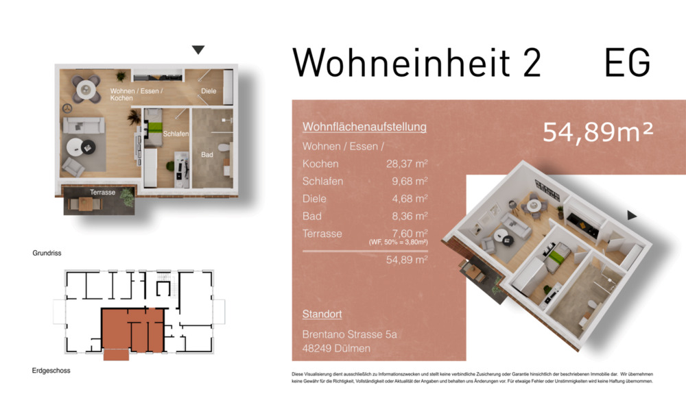 Etagenwohnung Dülmen - 2 Zimmer, 53 m&sup2;, 231.650&euro; | Angebot:25695381
