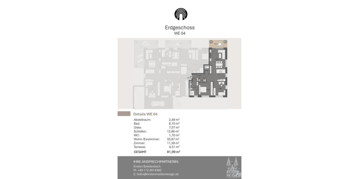 Erdgeschoßwohnung Münster Mitte-Süd - 3 Zimmer, 82 m&sup2;, 2.295&euro; | Angebot:24872640