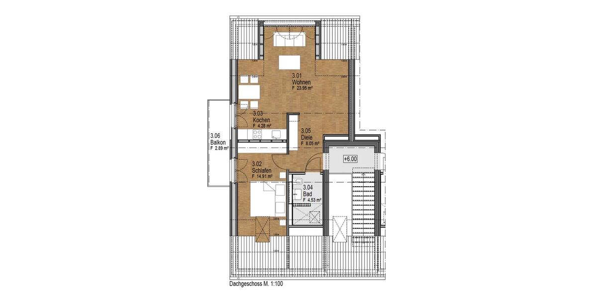 Dachgeschoßwohnung Münster Mitte-Süd - 2 Zimmer, 59 m&sup2;, 1.290&euro; | Angebot:24901791